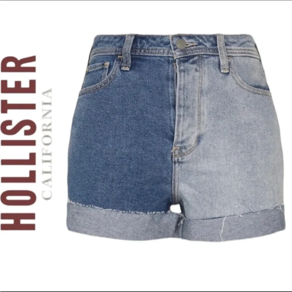 Hollister Ultra High Rise Vintage Stretch Colorblock Denim Shorts Raw Hem 0